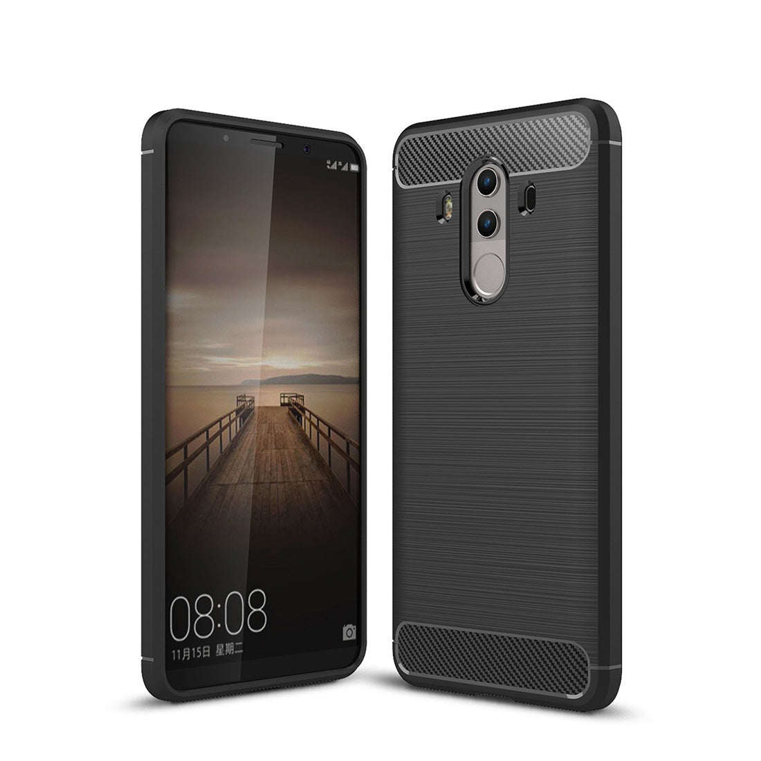 Huawei Mate 10 Pro Brushed Texture Carbon Fiber Shockproof TPU Rugged Armor Protective Case (Black)