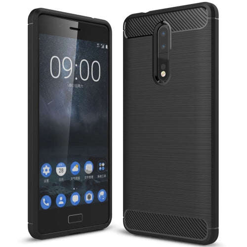 For Nokia 8 Carbon Fiber TPU Brushed Texture Shockproof Protective Back Cover Case(Black)