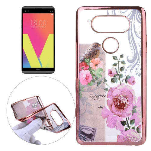 For LG V20 Bird And Flower Pattern Electroplating Frame Soft TPU Protective Case