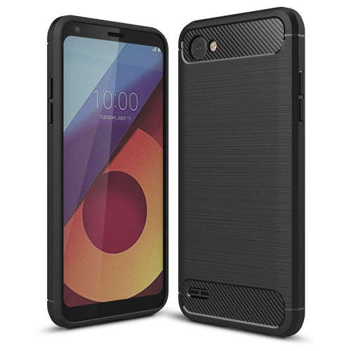 For LG Q6 Brushed Texture Carbon Fiber Shockproof TPU Rugged Armor Protective Case (Black)