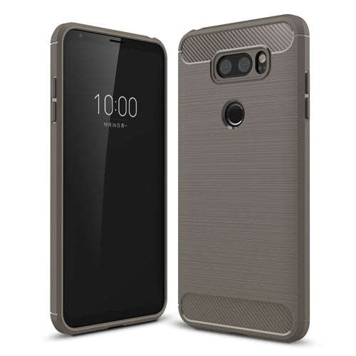 For LG V30 Brushed Texture Carbon Fiber Shockproof TPU Rugged Armor Protective Case (Grey)