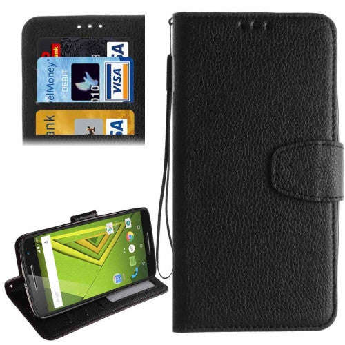 For Motorola Moto X Play Litchi Texture Horizontal Flip Leather Case with Holder & Card Slots & W...