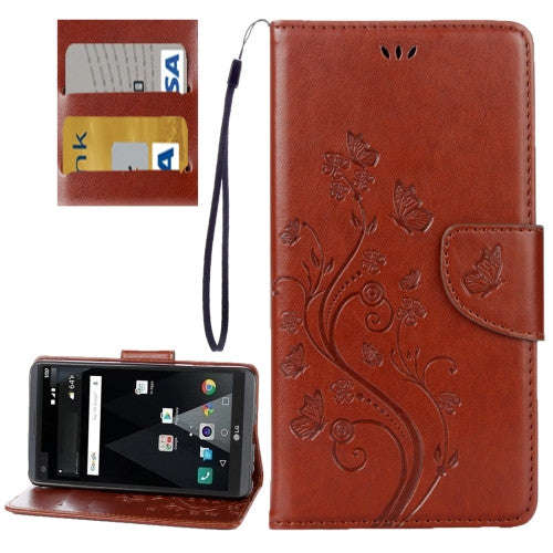 For LG V20 Butterflies Love Flowers Embossing Horizontal Flip Leather Case with Holder & Card Slo...