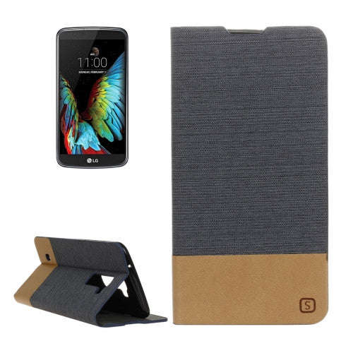 LG K10 Canvas Pattern PU + TPU Horizontal Flip Leather Case with Holder & Card Slots (Black)