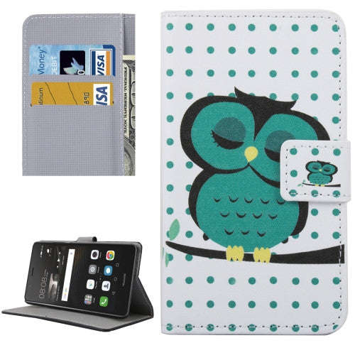 Huawei P9 Lite Dot and Owl Pattern Leather Case with Holder & Card Slots & Wallet