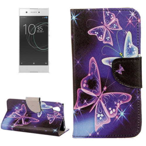 For Sony Xperia XA1 Ultra Purple Crystal Butterflies Pattern Horizontal Flip Leather Case with Ho...