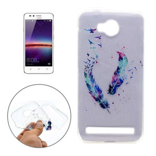 For Huawei Y3 II Feather Pattern Transparent Soft TPU Protective Back Cover Case