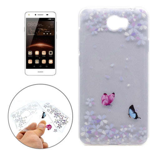 For Huawei Y5 II Flower Butterfly Pattern Transparent Soft TPU Protective Back Cover Case