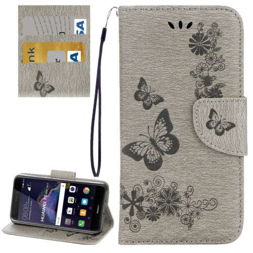 Huawei P8 Lite (2017) Butterflies Embossing Horizontal Flip Leather Case with Holder & Card Slots...