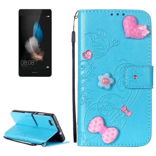 Huawei P8 Lite Heart Diamond Encrusted Flowers Embossing Horizontal Flip Leather Case with Holder...