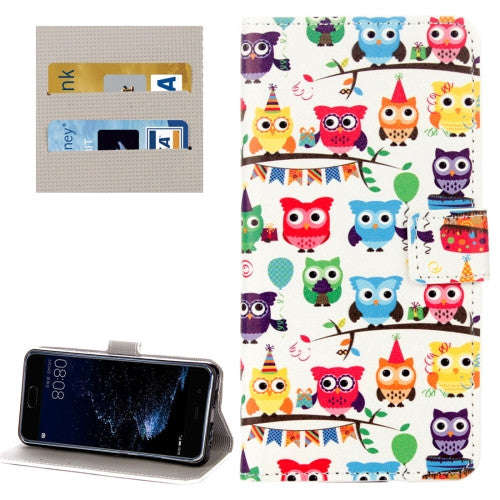 Huawei P10 Lovely Cartoon Owls Pattern Horizontal Flip Leather Case with Holder & Card Slots & Wa...