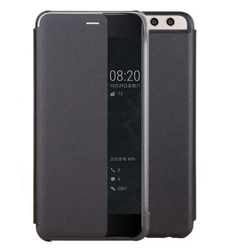 Huawei P10 Plus Smart Leather Case Cover PU+PC Protective Cases (Black)