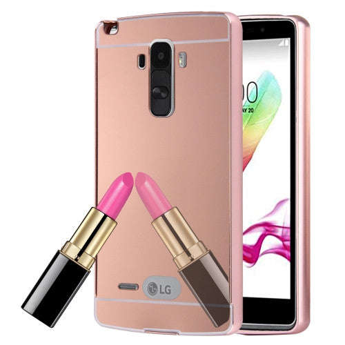 For LG G4 Stylus Electroplating Mirror Push Pull PC Protective Case Back Shell Cover + Metal Bump...