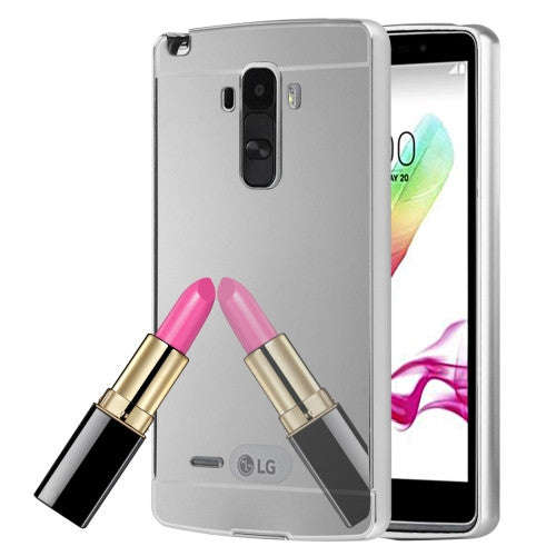 For LG G4 Stylus Electroplating Mirror Push Pull PC Protective Case Back Shell Cover + Metal Bump...