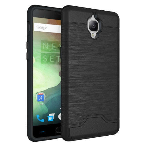 OnePlus 3 Brushed Texture Separable TPU + PC Combination Back Case with Card Slot & Holder(Black)