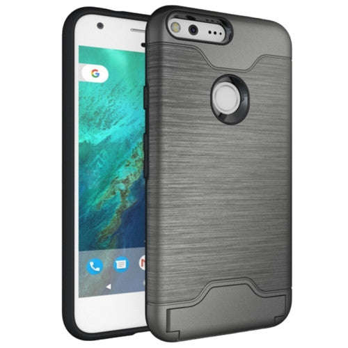 For Google Pixel XL Brushed Texture TPU + PC Protective Combination Case with Holder & Card Slots...