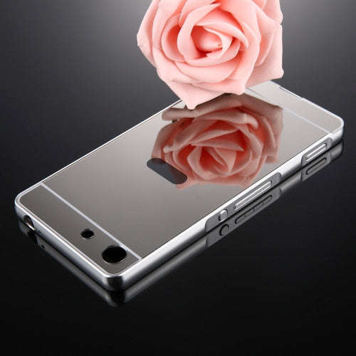 For Sony Xperia M5 Mirror Push Pull Back Shell Cover + Electroplating Bumper Frame Protective Com...
