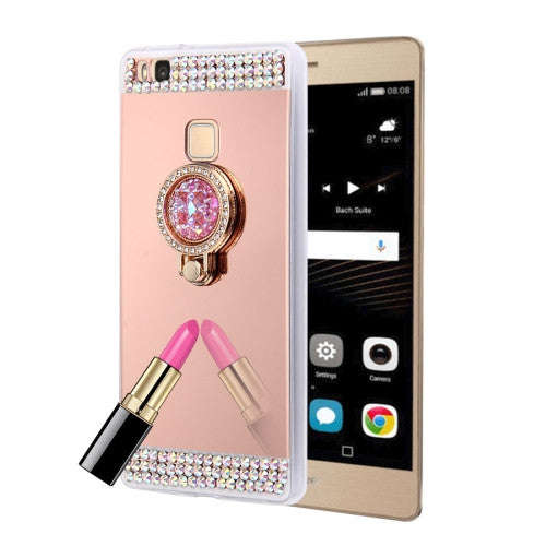 Huawei P9 Lite Diamond Encrusted Electroplating Mirror Protective Cover Case with Hidden Ring Hol...