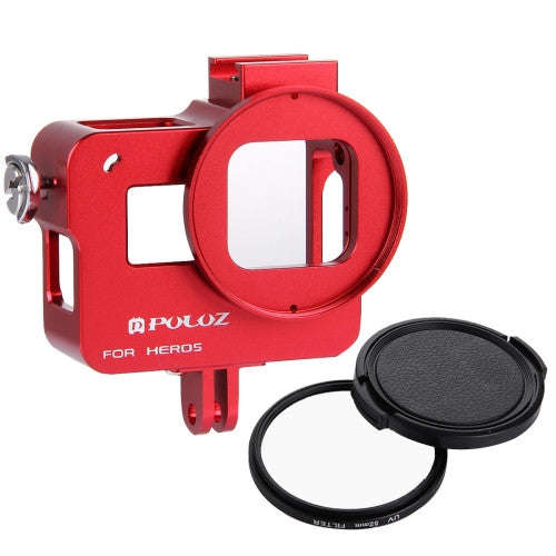 PULUZ Housing Shell CNC Aluminum Alloy Protective Cage with 52mm UV Lens for GoPro HERO5(Red)