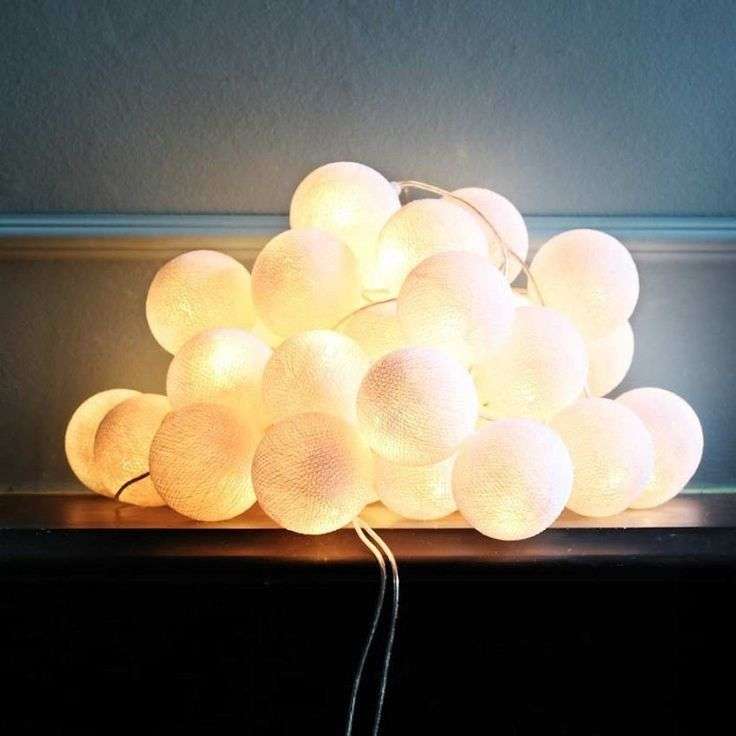 Cream LED Battery Cotton Ball String Light - beige / cotton