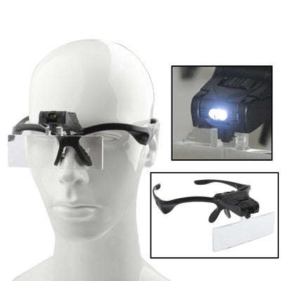 Multi-functional 1.0X / 1.5X / 2.0X / 2.5X / 3.5X Magnifier Glasses with 2-LED Lights(Black)