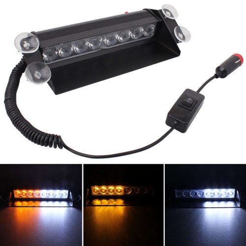 8W 800LM 8-LED White + Yellow Light 3-Modes Adjustable Angle Car Strobe Flash Dash Emergency Ligh...
