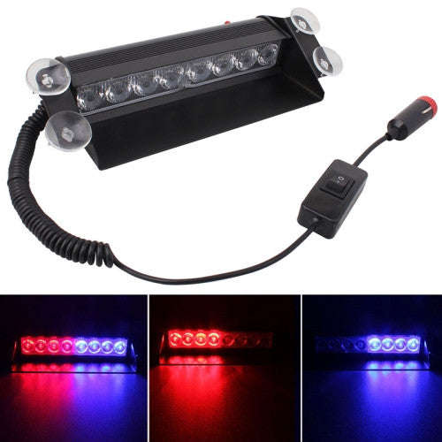 8W 800LM 8-LED Red + Blue Light 3-Modes Adjustable Angle Car Strobe Flash Dash Emergency Light Wa...