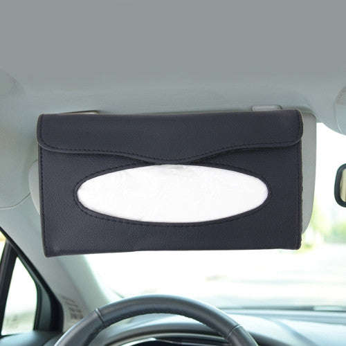 Elegant PU Leather Car Sun Visor Tissue Paper Holder Dispenser Box(Black)