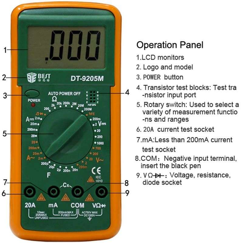 BEST Digital Multimeter with Buzzer, DT-9205M