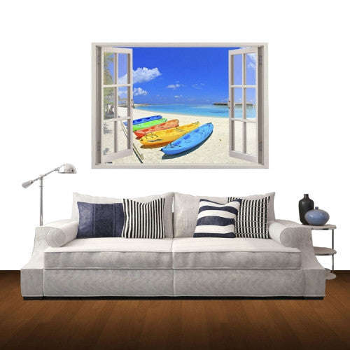 3D Beach Window View Removable Wall Art Sticker Size: 60 x 85 x 0.3 cm