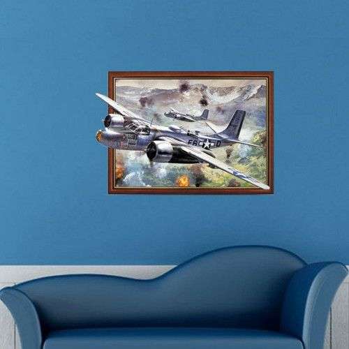 3D Fighter Aircraft Removable Wall Art Stickers Size: 84 x 58 x 0.3 cm