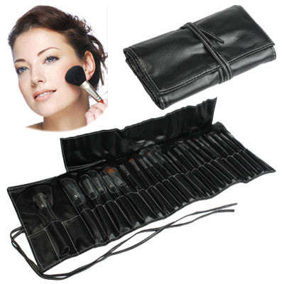 Professional 24pcs Goat Hair Makeup Brush Set Beauty Kit Cosmetic + PU Leather Carrying Case(Black)