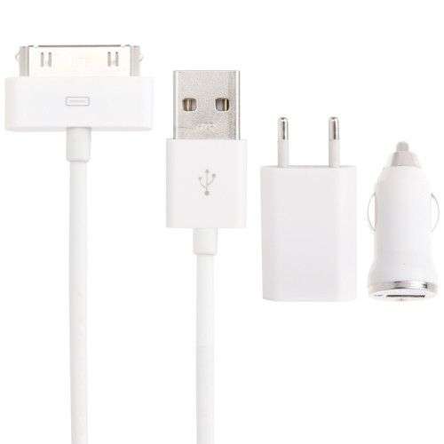 3 in 1 (EU Plug Home Charger Car Charger USB Cable) Travel Kit for iPhone 4 & 4S iPhone 3GS/3G  i...