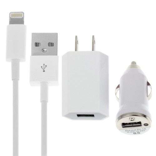 3 in 1 (US Plug Home Charger Car Charger USB Cable) Travel Kit for iPhone 6 & 6 Plus iPhone 5 & 5...