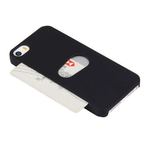 Plastic Hard Shell Protective Case with Credit Card Slot for iPhone 5(Black)