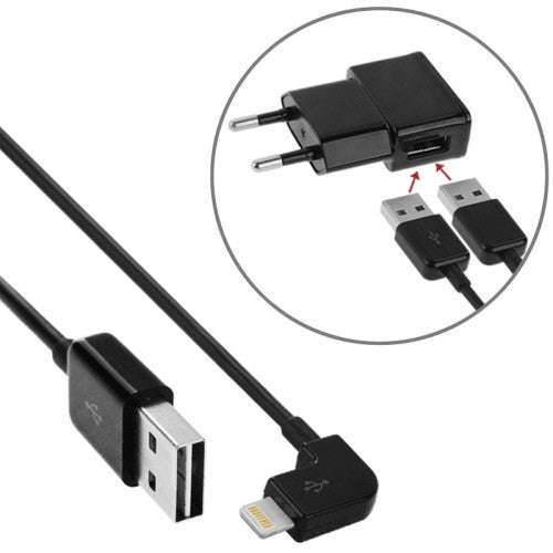 Elbow 8 Pin to Double Sided USB Port Sync Data / Charging Cable for iPhone 7 & 7 Plus iPhone 6 / ...