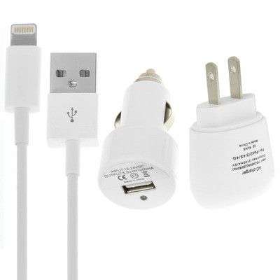 3 in 1 US Plug Home Charger + Car Charger + USB Cable Travel Kit for iPad mini / iPad Air iPhone ...