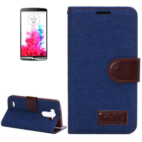 Jean Texture Button Flip Leather Case with Card Slots & Holder for LG G3 / D855 (Dack Blue)