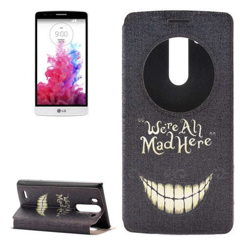 We Are All Mad Here Pattern Leather Case with Holder & Caller ID Window for LG G3 Beat / Vigor