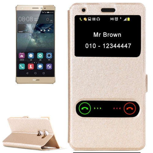 Silk Texture Horizontal Flip Leather Case with Caller ID Display & Holder for Huawei Mate S(Gold)
