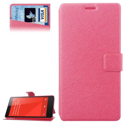 Hairline Texture Flip Leather Case with Credit Card Slots & Holder for Xiaomi Redmi Note(Magenta)