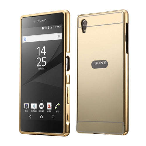 Fashionable Electroplating Push Pull Back Shell Cover + Metal Bumper Frame for Sony Xperia Z5(Gold)