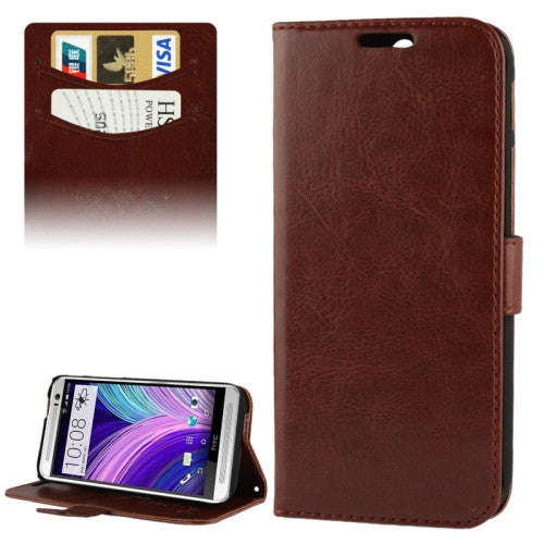 Fine Sheepskin Texture Flip Leather Case with Credit Card Slots & Holder for HTC One M8 (Brown)