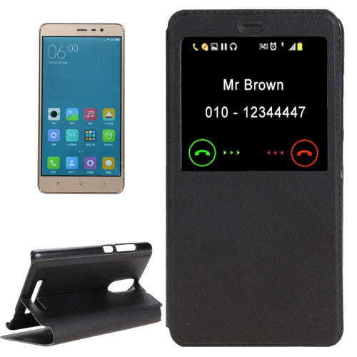 Horizontal Flip Solid Color Leather Case with Call Display ID & Holder for Xiaomi Redmi Note 3(Bl...