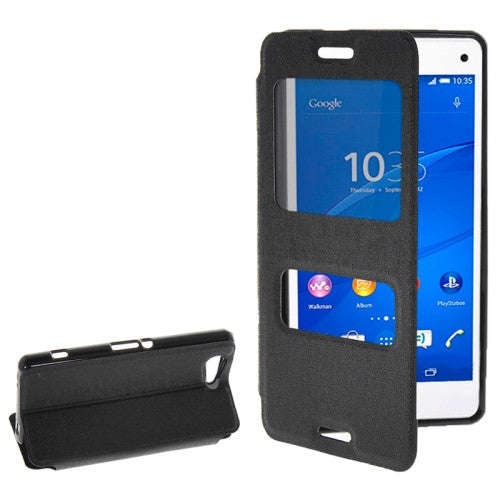 Solid Color Flip Leather Case with Holder & Caller ID Window for Sony Xperia Z3 Compact(Black)