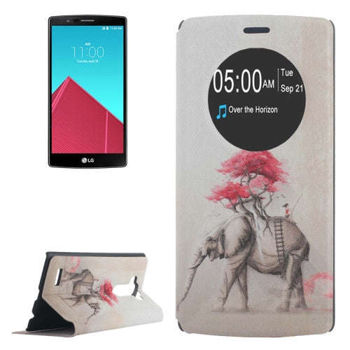 Tree & Elephant Pattern Leather Case with Holder & Caller ID Display for LG G4 / H815