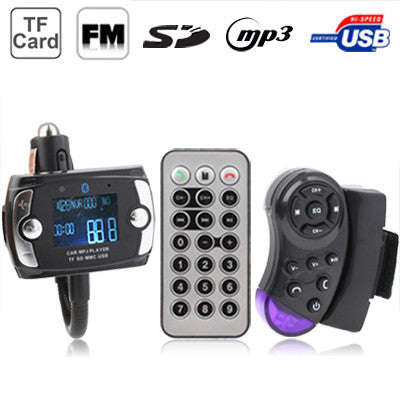 Car Bluetooth Handfree MP3 Player FM Transmitter with Steering Wheel Remote Support USB Flash Dis...
