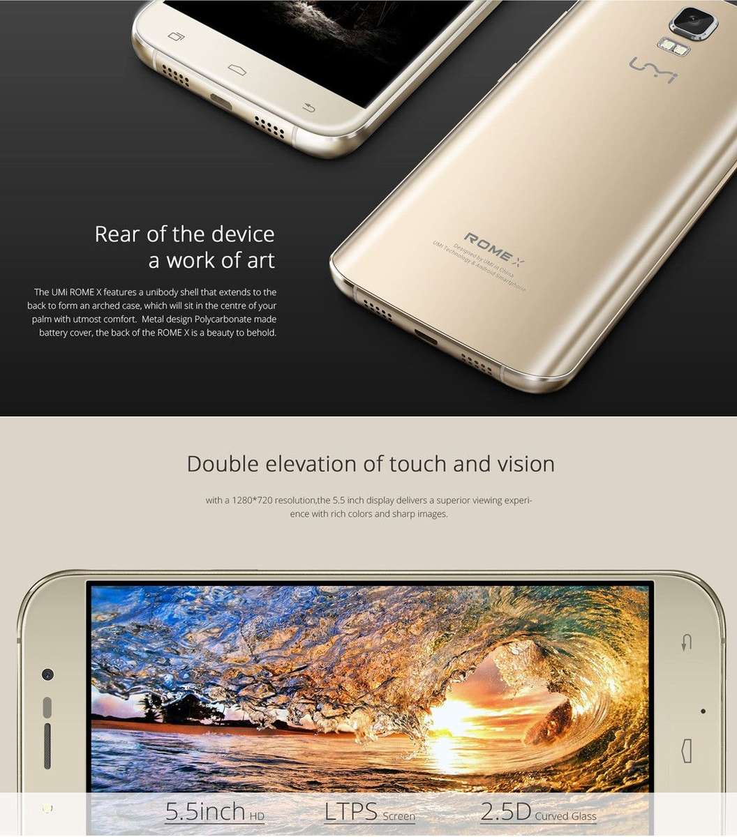 UMI ROME X 8GB, Network: 3G, 5.5 inch Android 5.1 MT6580 Quad-core 1.3GHz, RAM:1GB, Dual-band WiF...