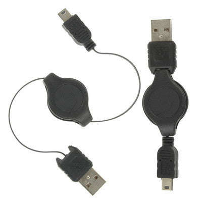 Retractable USB AM to Mini 5 Pin Cable Length: 75cm(Black)