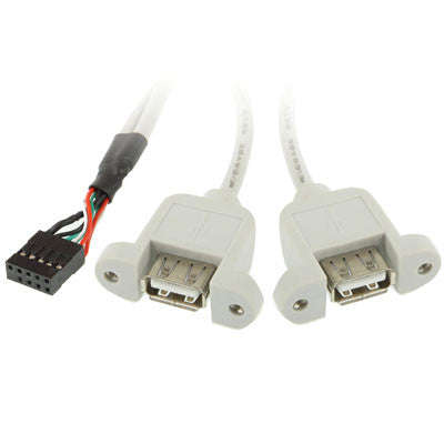 9 Pin Internal Header to 2x USB 2.0 AF Mount Pannel Cable Length: 30cm